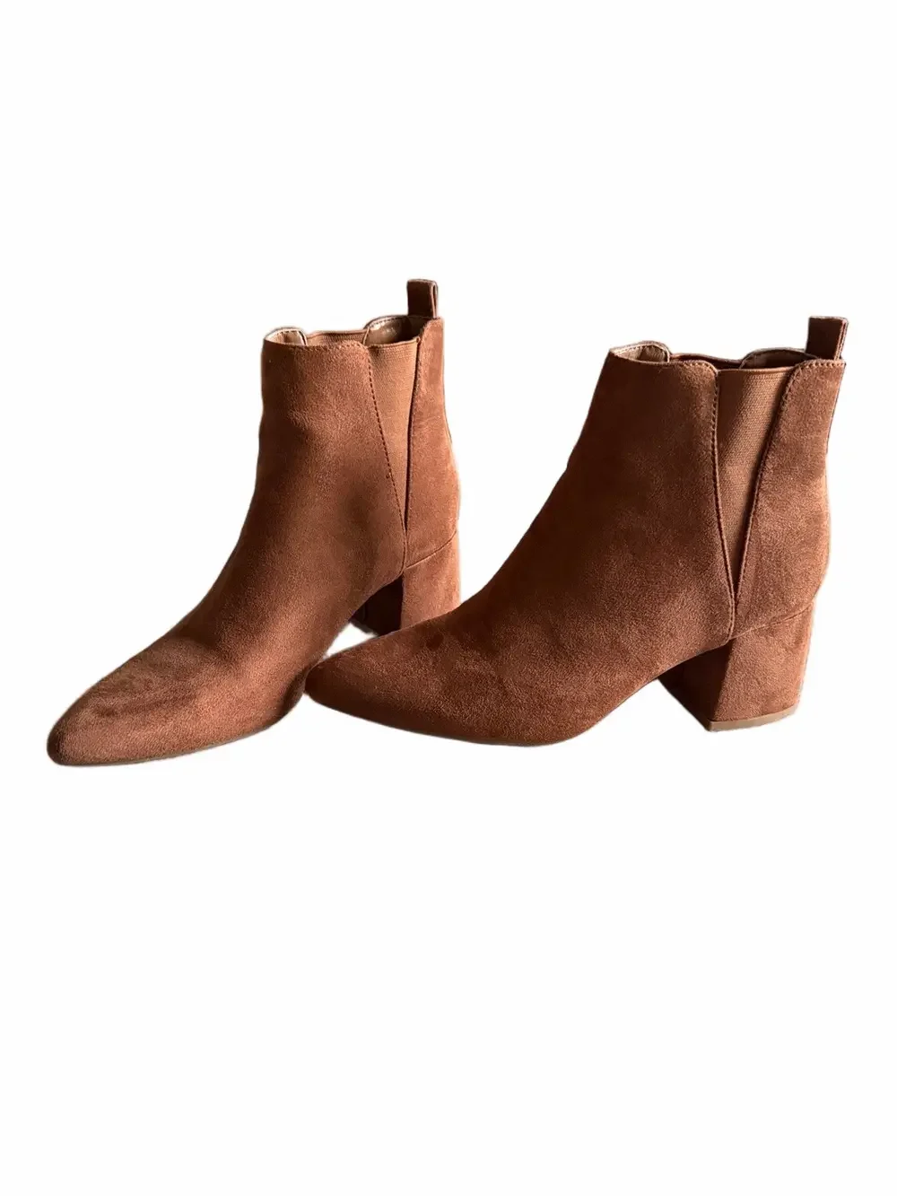 Aerosoles Suede-Like Pointed Toe Ankle Boots Block Heel Elastic Side Sz 6.5